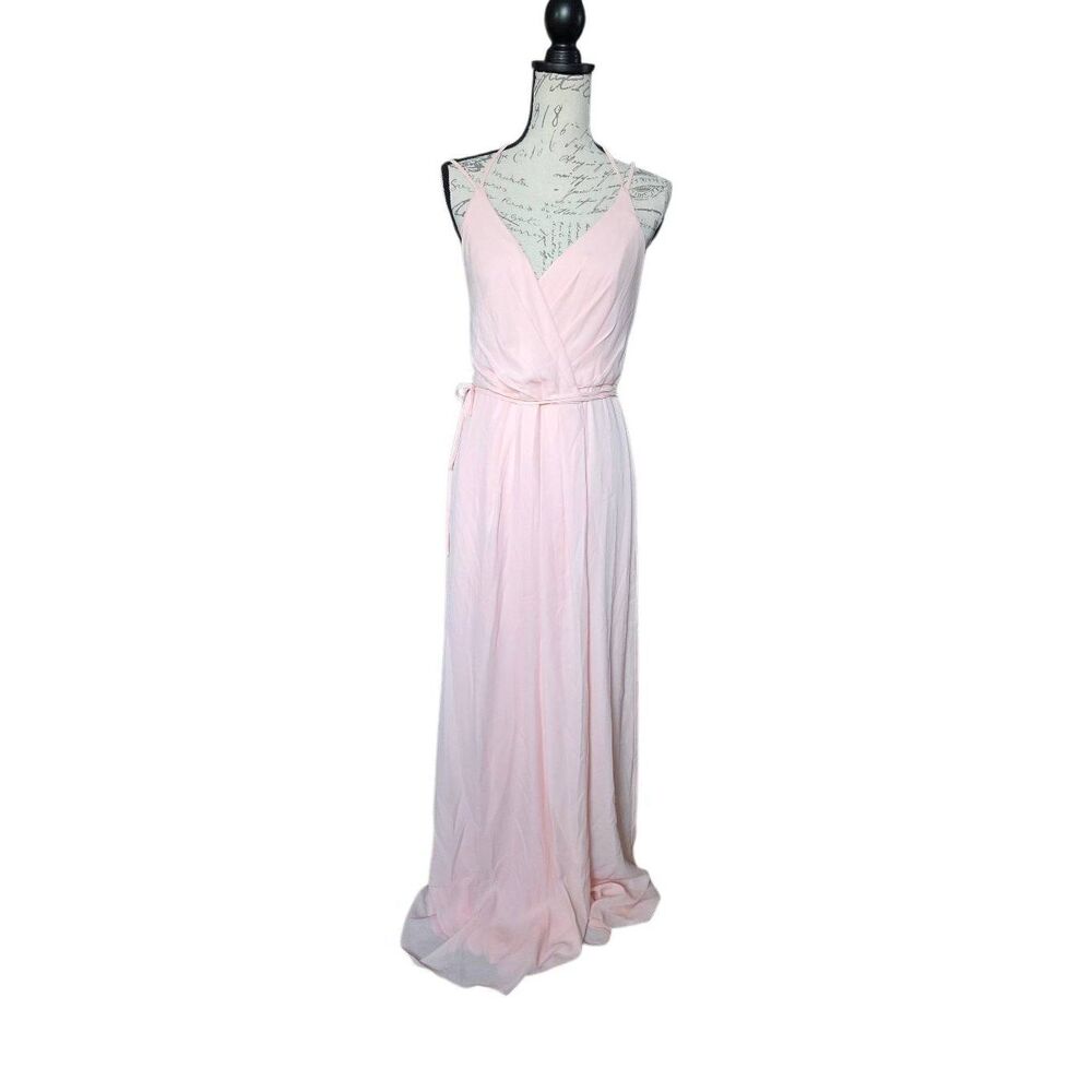 Celebrate DB Studio Women's Size 4 Petal Pink Long Georgette V-Neck Wrap Dress
